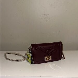Badgley Mischka Pleated Crossbody Bag In Plum Gold Chain NWT MSRP $89 Vegan